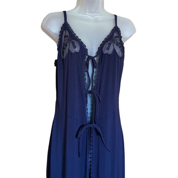 Savage X Fenty Blue Flowy Lace Lingerie Cover Up Sexy Maxi Open Cami Slip Dress - Picture 3 of 11